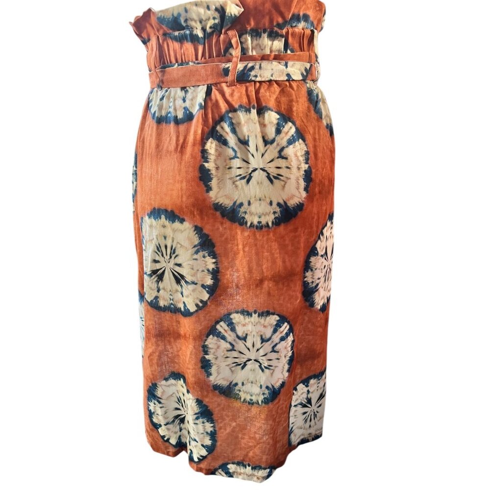 Anthropologie Porridge Skirt Size M Tie Pockets Rust Blue Off White Belt Cotton - Picture 4 of 12